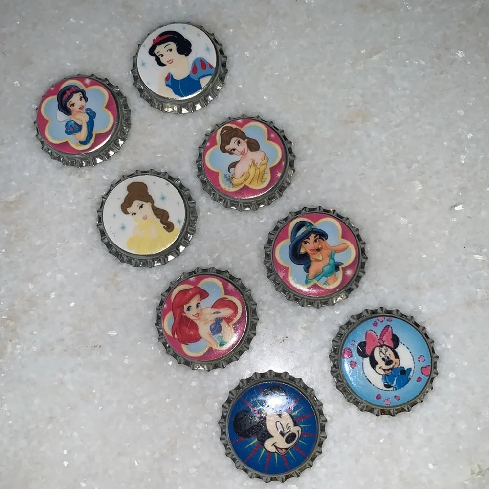 8 Bottle caps for hair bows earrings crafts Disney Princess